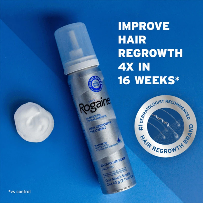 Men’s Rogaine 5% Minoxidil Foam for Hair Regrowth (1-month Supply)